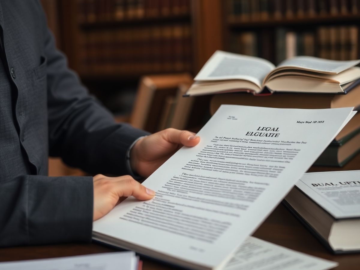 Persoană citind un document legislativ înconjurată de cărți.