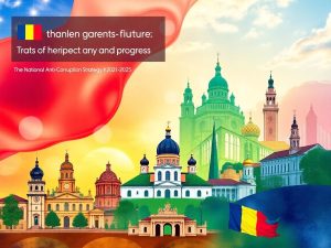 Peisaj urban din România, simbolizând progresul anticorupției.