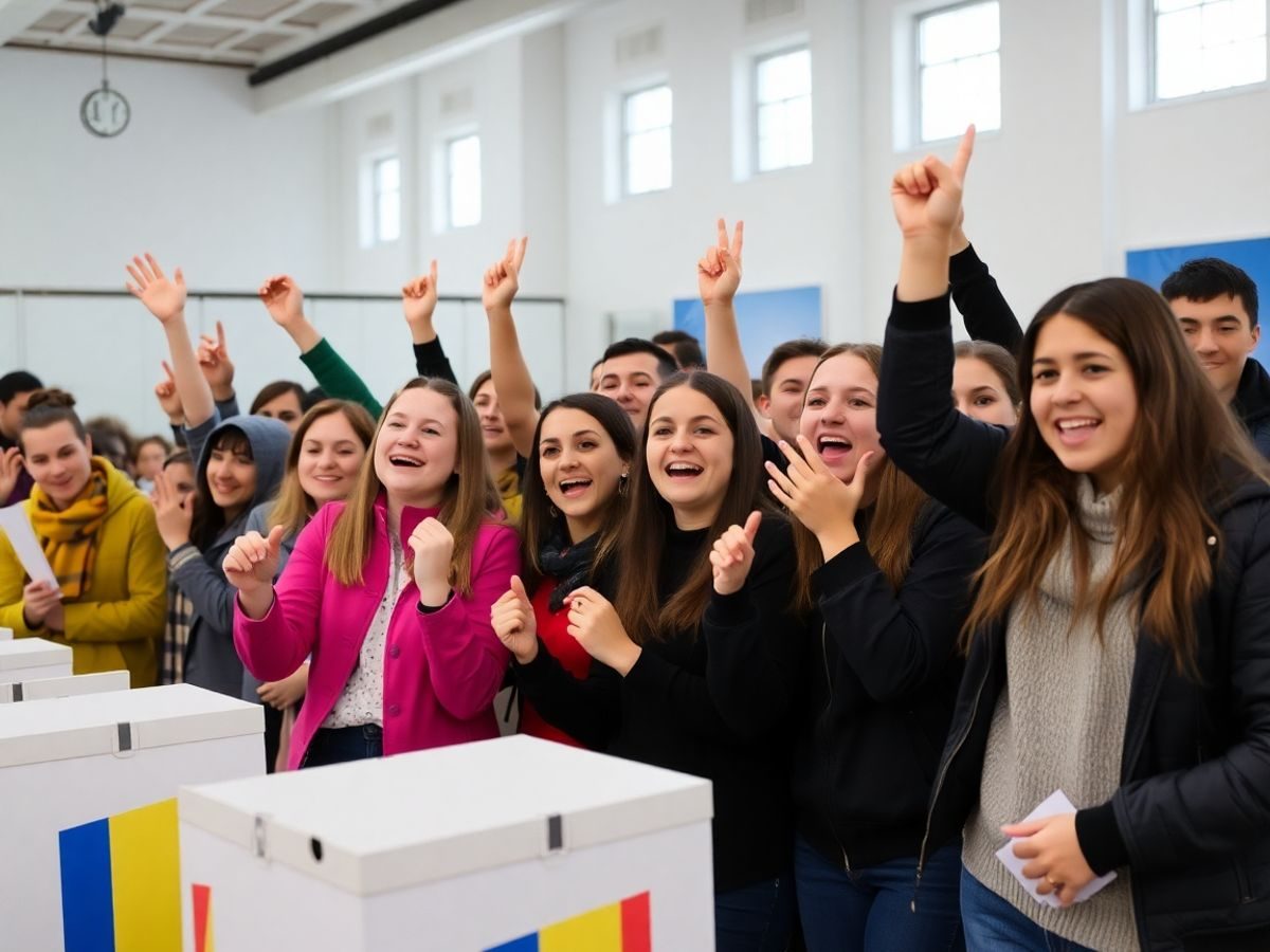 Tineri votând la alegerile din 2025 în România.