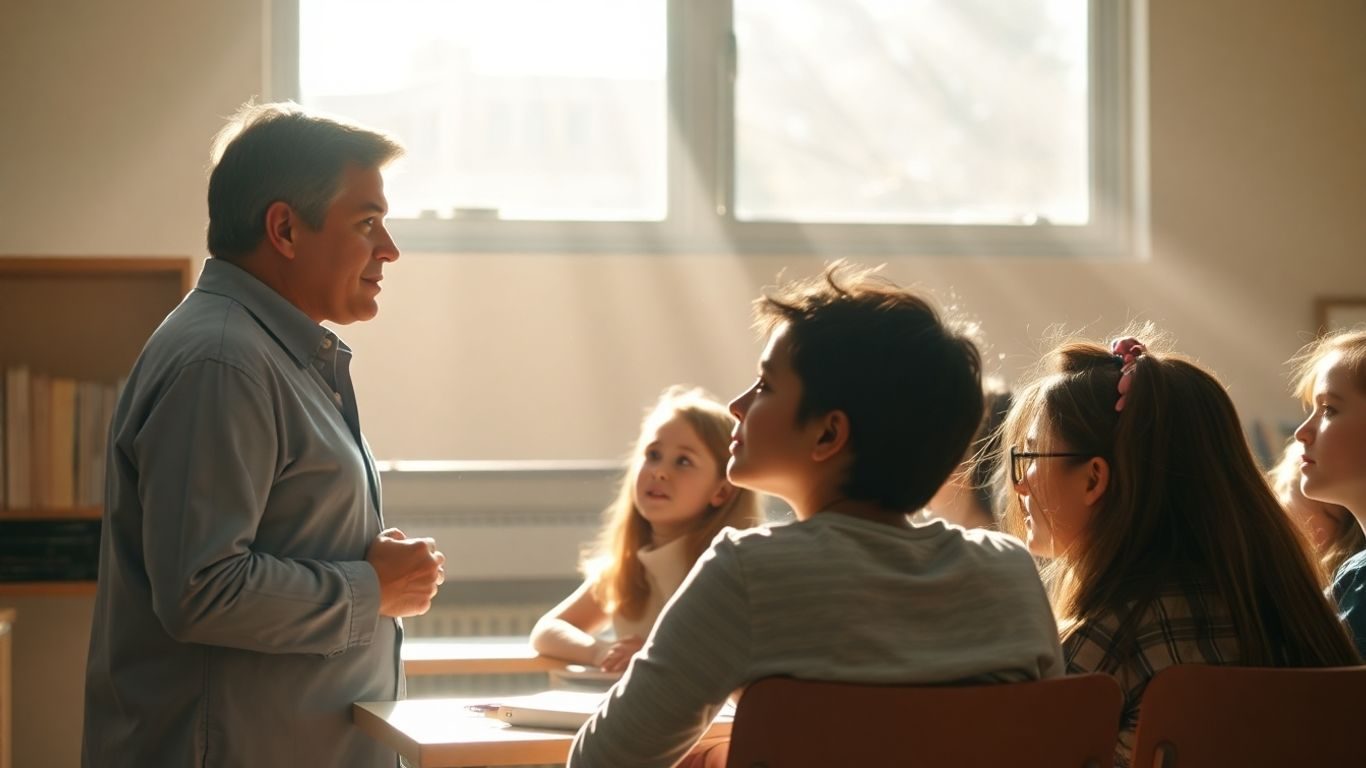 Elevi într-o sală de clasă, atenți la lecție.