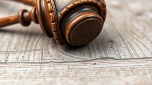 Ciocan de judecată pe suprafață din lemn